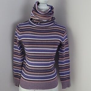 70s Vintage Striped "Poor Boy" Ribbed Turtleneck - Sears
